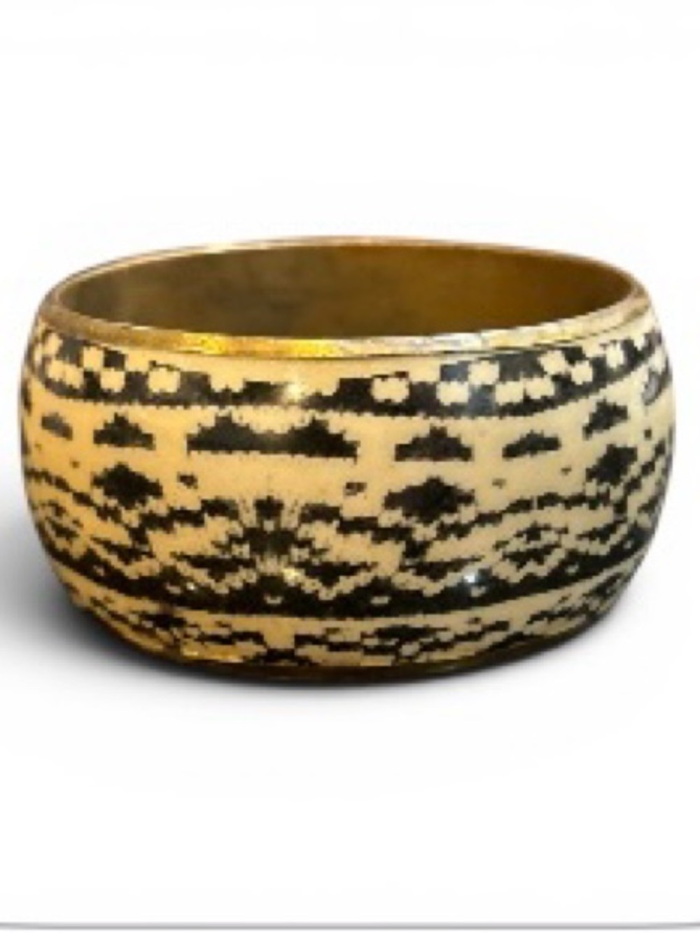 Black and Cream Patterned Wide Bangle Bracelet